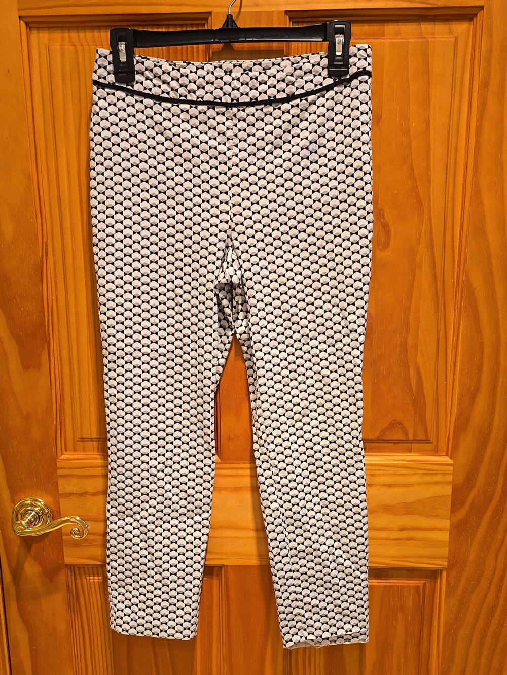 Jules & Leopold Black and Cream Geometric Ponte Pants